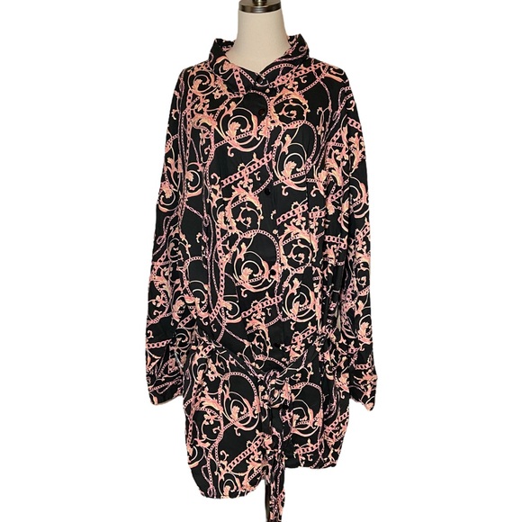 ASOS Design Curve Belted Twill Mini Swing Shirt Dress in Chain Print - Picture 3 of 14